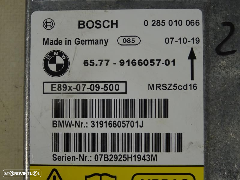 Centralina De Airbags Bmw 3 (E90)  0285010066 / 9 166 057 / 9166057 - 2