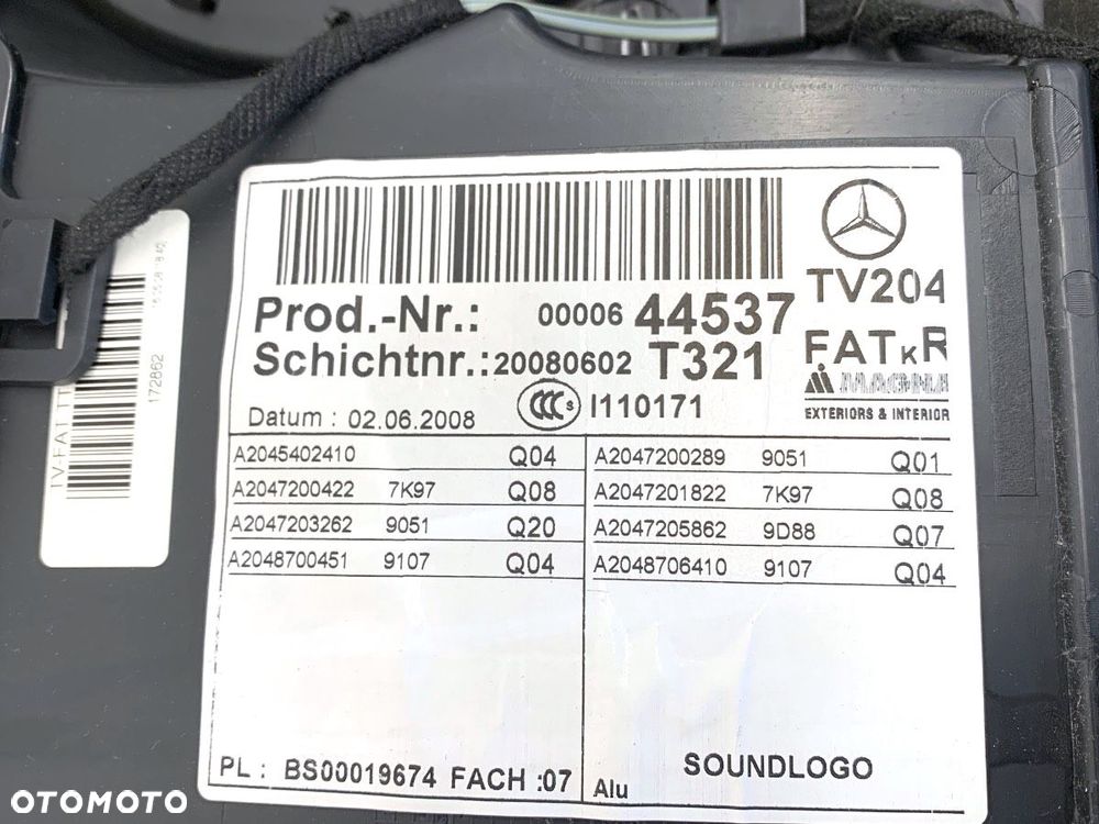 BOCZEK DRZWI PRAWY PRZÓD  MERCEDES-BENZ KLASA C T-Model (S204) 2007 - 2014 C 220 CDI (204.208) 125 - 6