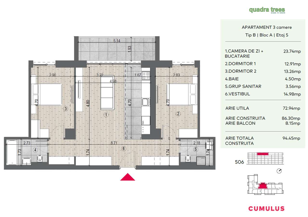 3 camere - Stare: finalizat - Suprafata (m²): 94,45 m² - Etaj: 5 ...