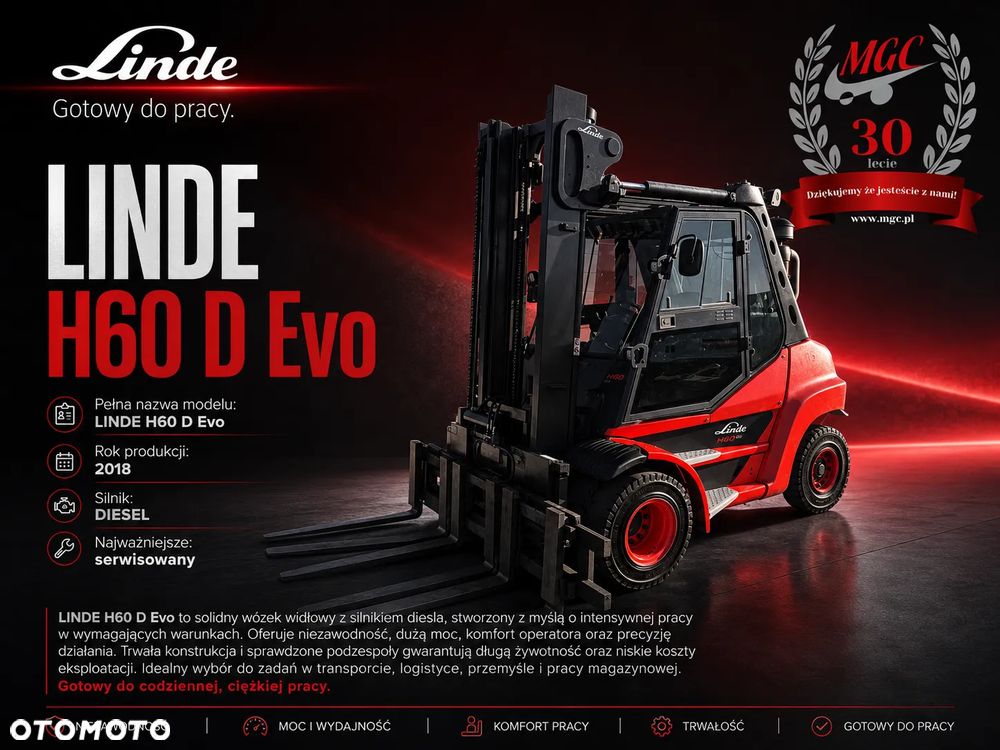 Linde H 60 D Evo / 6 WIDEŁ UNIKAT / SERWISOWANY / 6 TON UDŻWIGU / KSIĄŻKA SERWISOWA / 1WŁ. / MOŻLIWY UDT I TRANSPORT PO CAŁEJ EU! - 2
