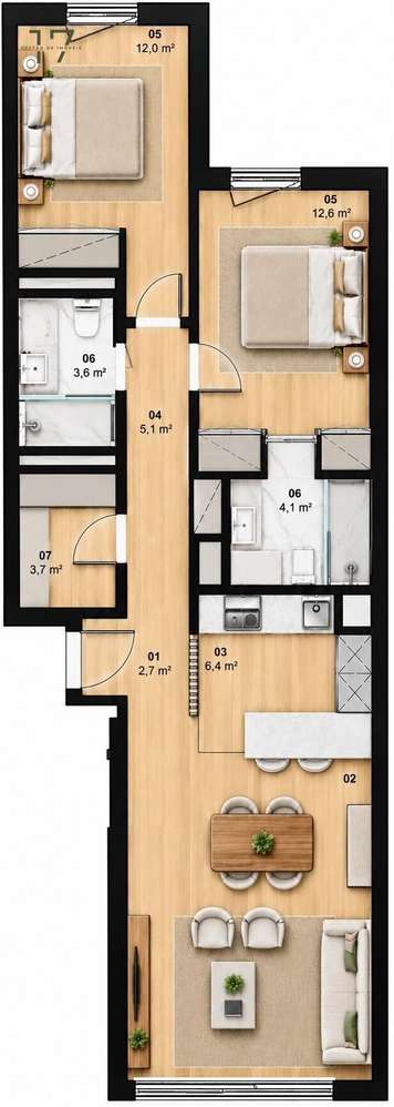 Apartamento T2 Novo com Garagem no Centro de Matosinhos - Grande imagem: 4/6