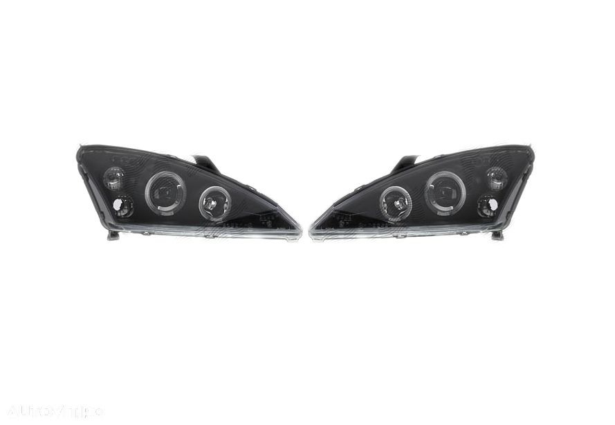 Far Ford Focus 1 09.2001-11.2004, stanga/dreapta, tip bec H1+H1, fara motoras reglare, electric/reglaj manual, tuning, cu lumina pozitie angeleyes transparent-black, ECE, - 1