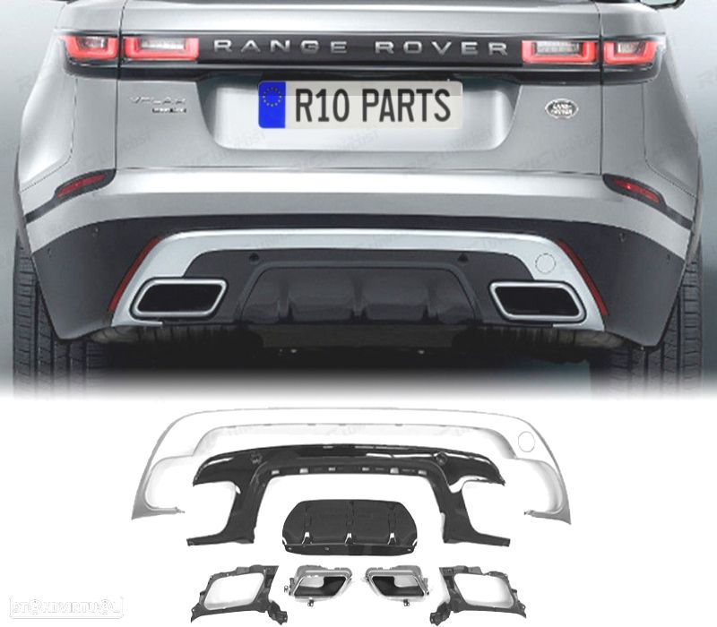 DIFUSOR RANGE ROVER VELAR 17- LOOK R DYNAMIC PRATEADO + PONTEIRAS ESCAPE - 1