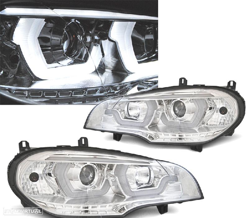 FARÓIS BMW X5 E70 07-13 LED ANGEL EYES 3D COM LUZ DIURNA - 1
