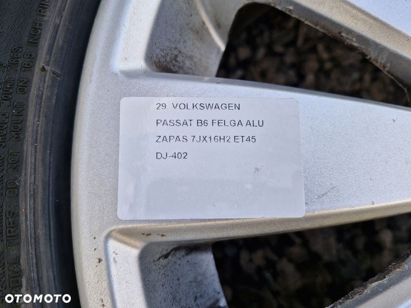 vw passat b6 golf 6 vi felga aluminiowa koło zapasowe 16'' cali 7j et45 dj-402 - 2