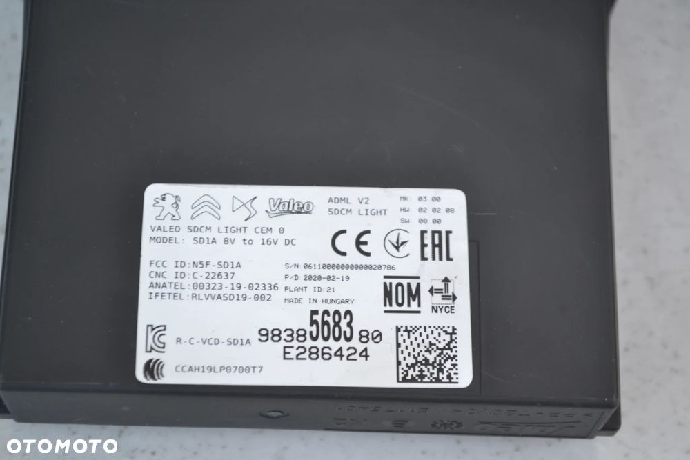OPEL CITROEN PEUGEOT MODUŁ STEROWNIK ŚWIATEŁ 9838568380 - 2