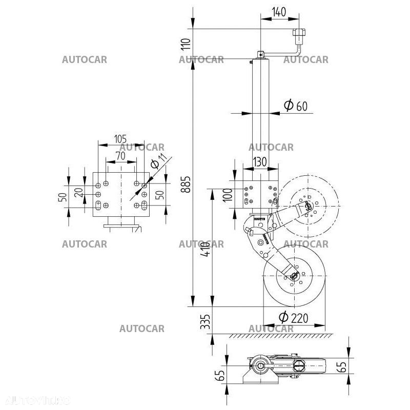 Roata suport rabatabil automat ATK 60-225/65 - 2