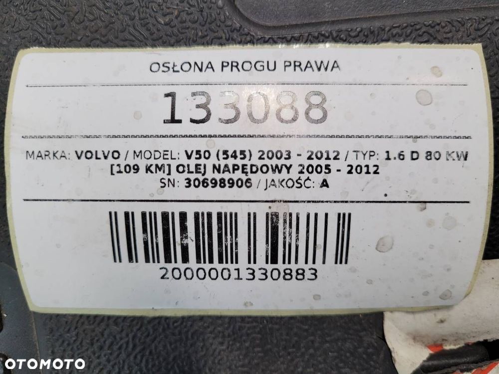 OSŁONA PROGU PRAWA VOLVO V50 545 30698906 ORYGINAŁ - 13