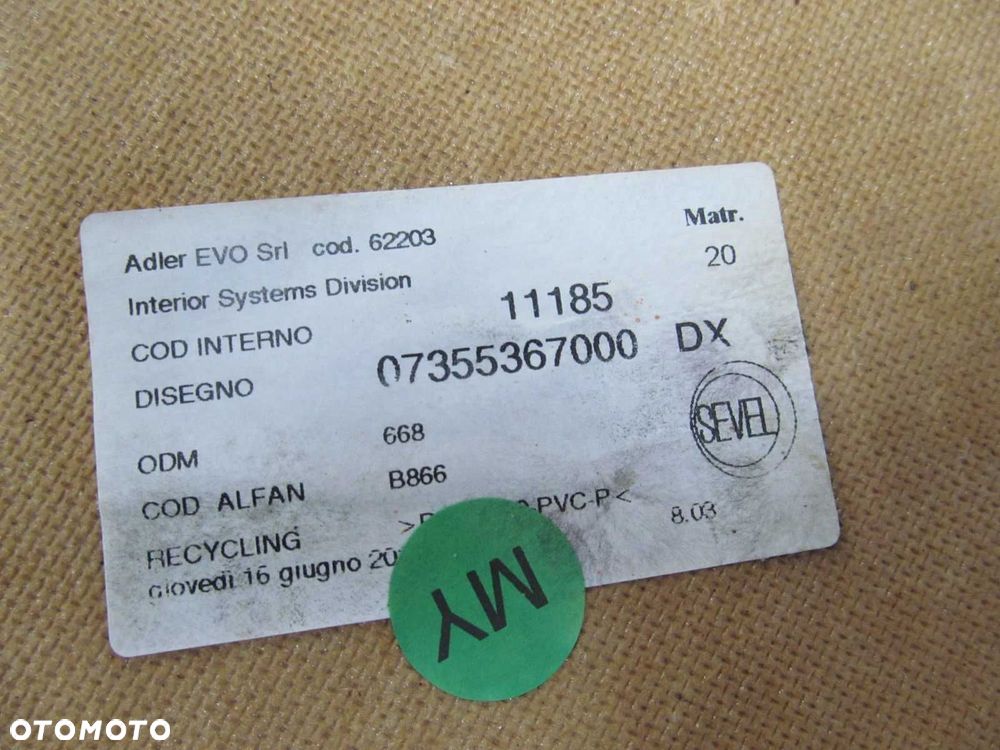 FIAT DUCATO BOXER JUMPER LIFT 11-20 BOCZEK TAPICERKA DRZWI PRAWA PRZOD 07355367000 - 5
