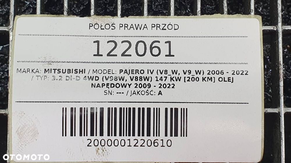 PÓŁOŚ PRZÓD PRZEDNIA PRAWA MITSUBISHI PAJERO IV 3.2 D - 7