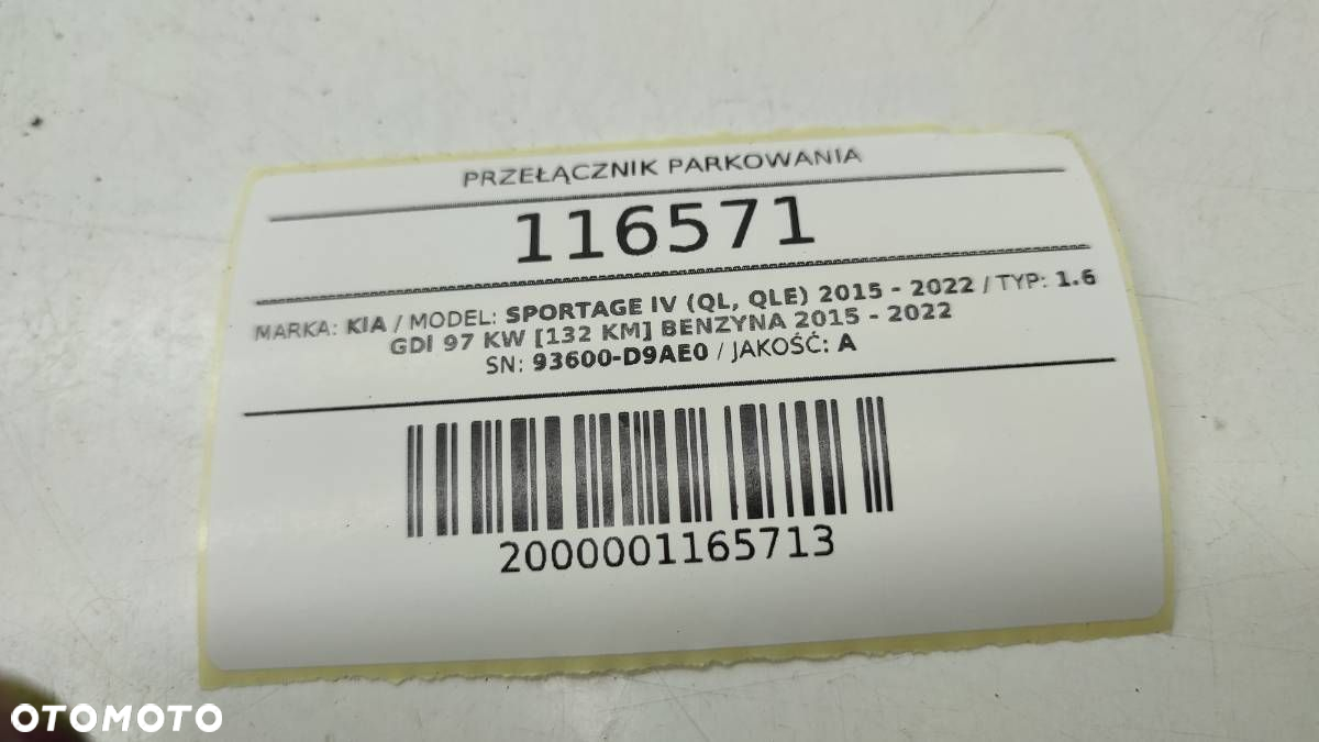 PRZEŁĄCZNIK PANEL PDC CZUJNIKÓW PARKOWANIA KIA SPORTAGE IV 93600D9AE0 - 5