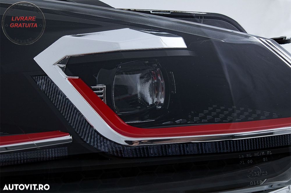 Faruri LED VW Golf 6 VI (2008-2013) Facelift G7.5 GTI Design Rosu Semnalizare Secv- livrare gratuita - 3