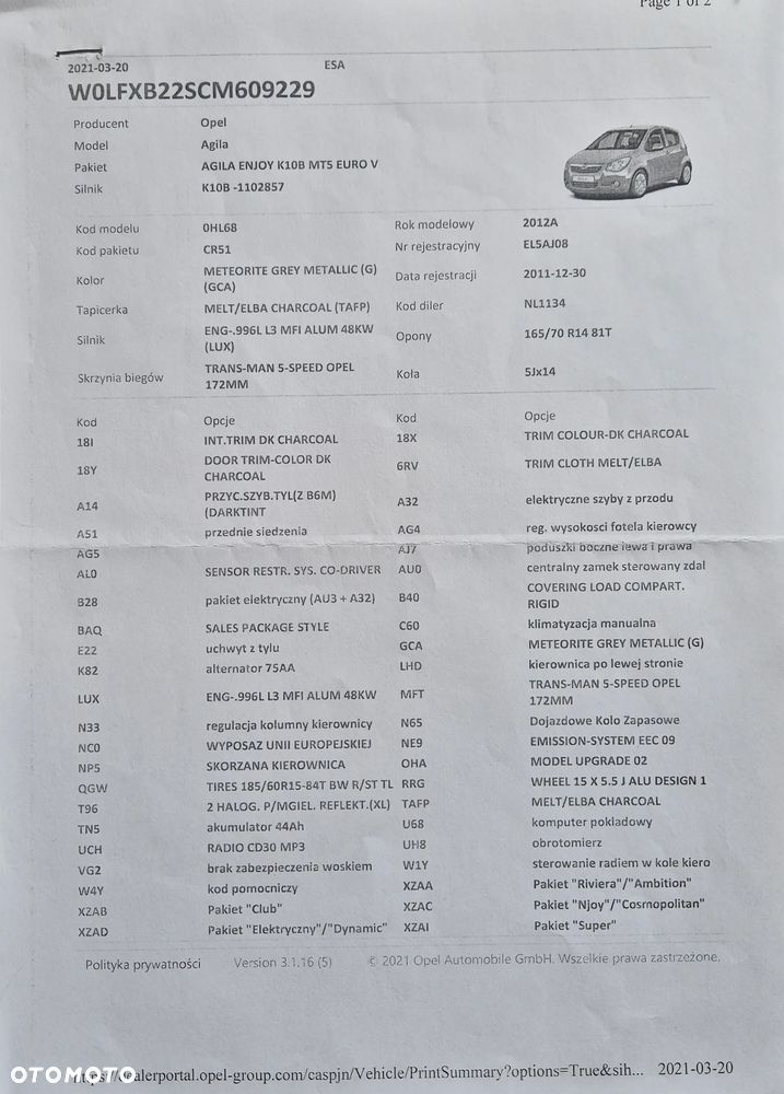 Opel Agila 1.0 Enjoy EU5 - 14