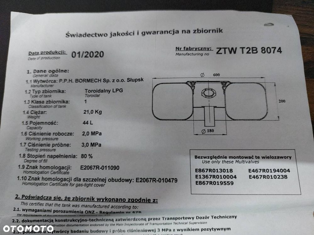 BUTLA GAZOWA LPG 44L 2030R W KOŁO PAPIER + ZAWÓR - 5