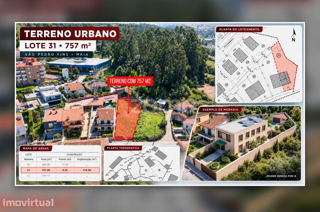 Terreno Urbano | 757 m² | São Pedro Fins, Maia. - Grande imagem: 2/18