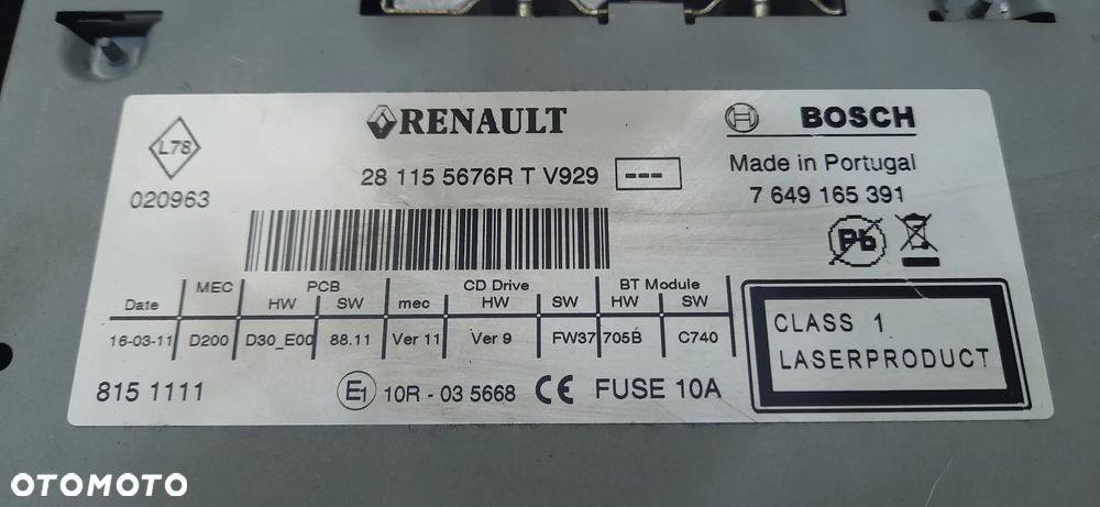 RADIO CD Mp3 FABRYCZNE RENAULT LAGUNA III 3 7649165391 281155676R - 2