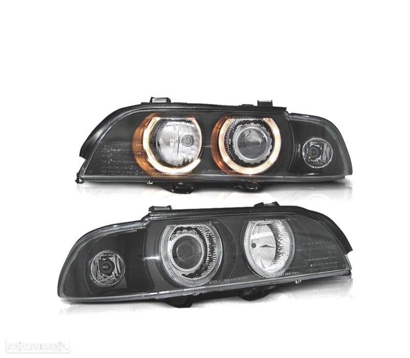 FARÓIS ANGEL EYES XENON BMW SERIE 5 E39 95-00 FUNDO PRETO - 1
