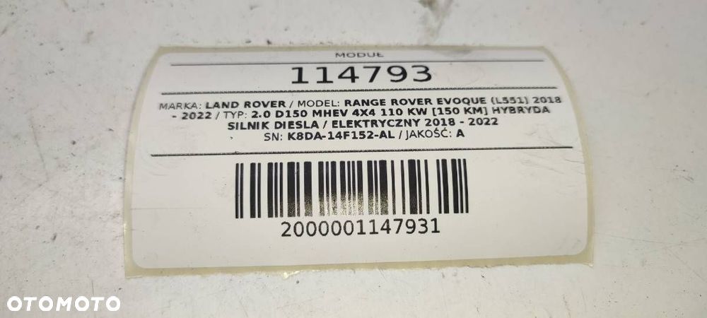 MODUŁ RADAR SENSOR ASYSTENT LAND RANGE ROVER EVOQUE II L551 K8D214F152AL - 5