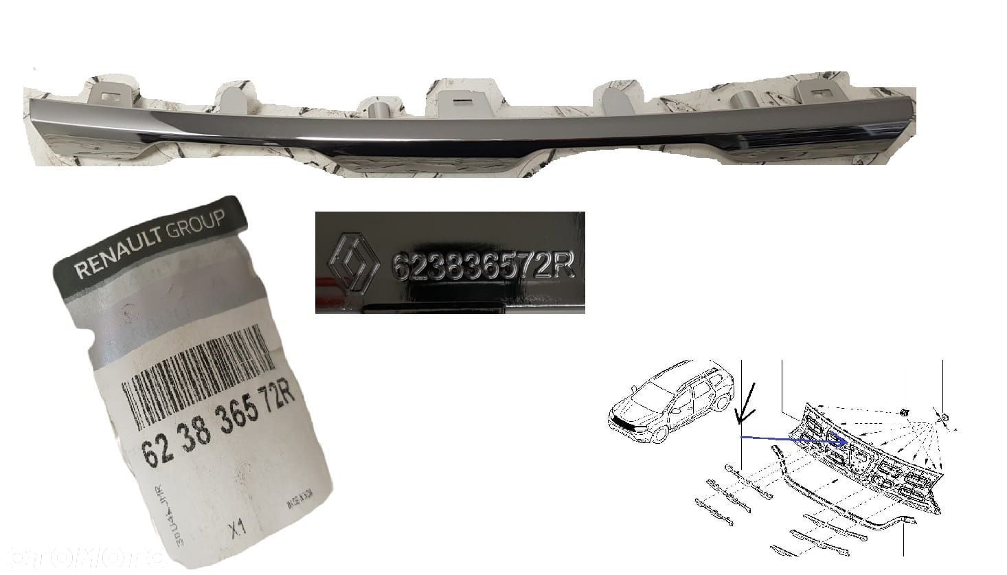 FABRYCZNIE NOWY ORYGINALNA LISTWA CHROMY GRILA PRAWY GÓRNY GRILL ATRAPA DACIA DUSTER II 2 17 -24 - 1