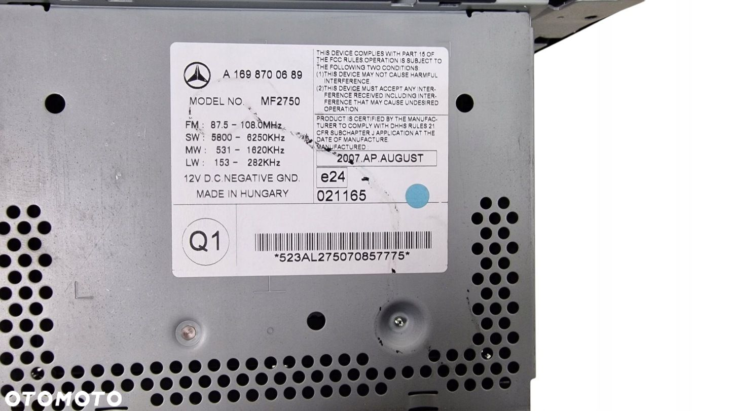 MERCEDES A W169 B-KLASA W245 RADIO CD A1698700689 ŁADNE - 5