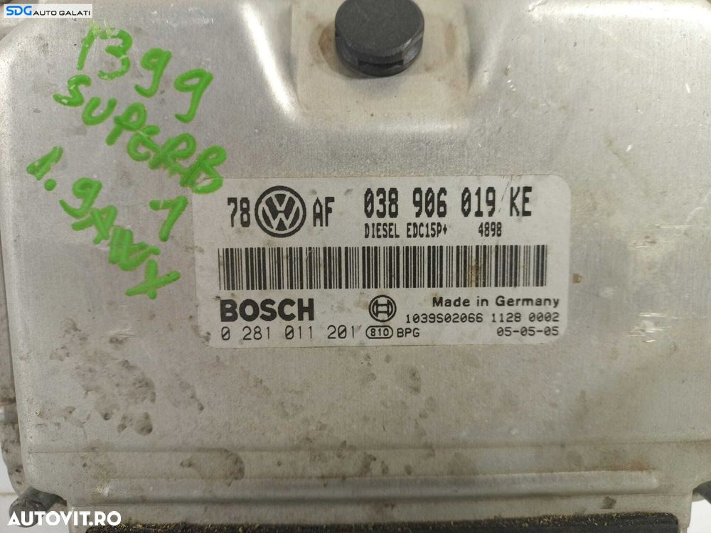 ECU Calculator Motor BOSCH Skoda Superb 1 1.9 AWX 2002 - 2008 Cod 038906019KE 0281011201 [L2233] - 2