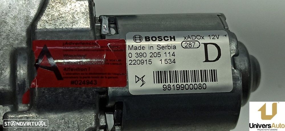 MOTOR LIMPA-VIDROS TRASEIRO PEUGEOT 208 - 3