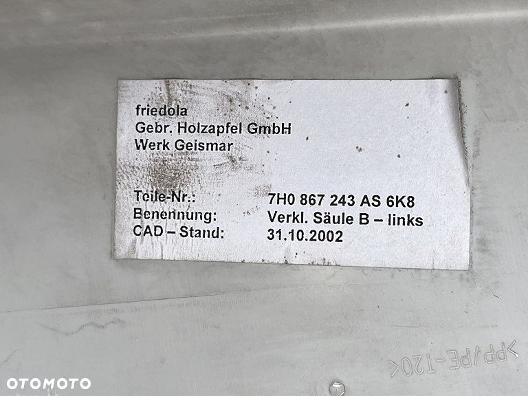 OSŁONA TAPICERKA POSZYCIE SŁUPKA B LEWA MATERIAŁ VW T5 LIFT CARAVELLE MULTIVAN TRANSPORTER 7H5867243 7H5867243M - 5