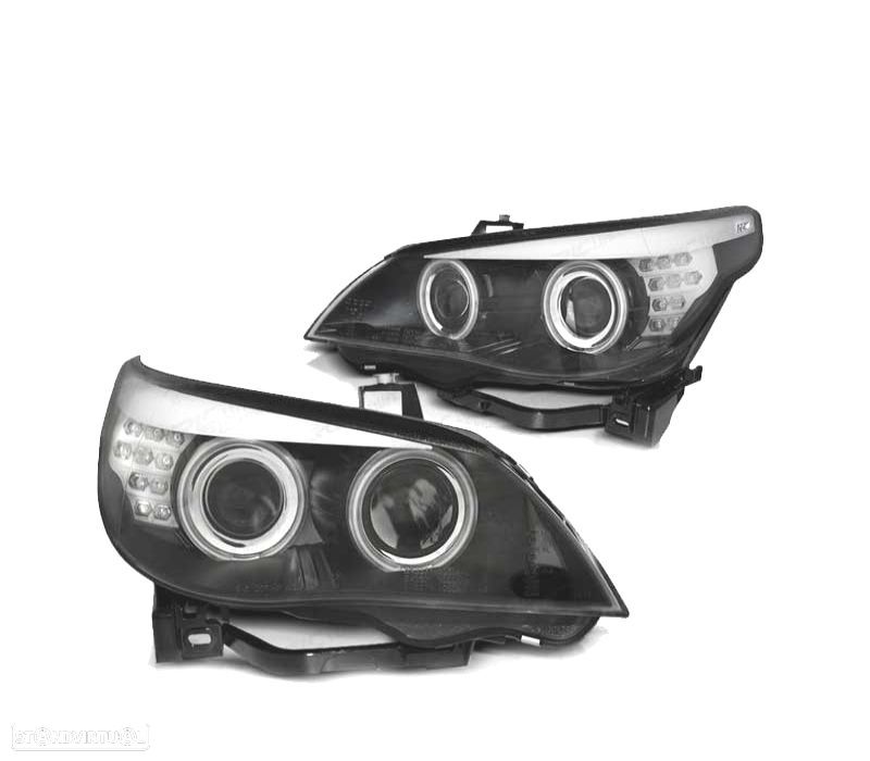 FARÓIS BMW E60 E61 03-07 ANGEL EYES LED CCFL PRETO - 2