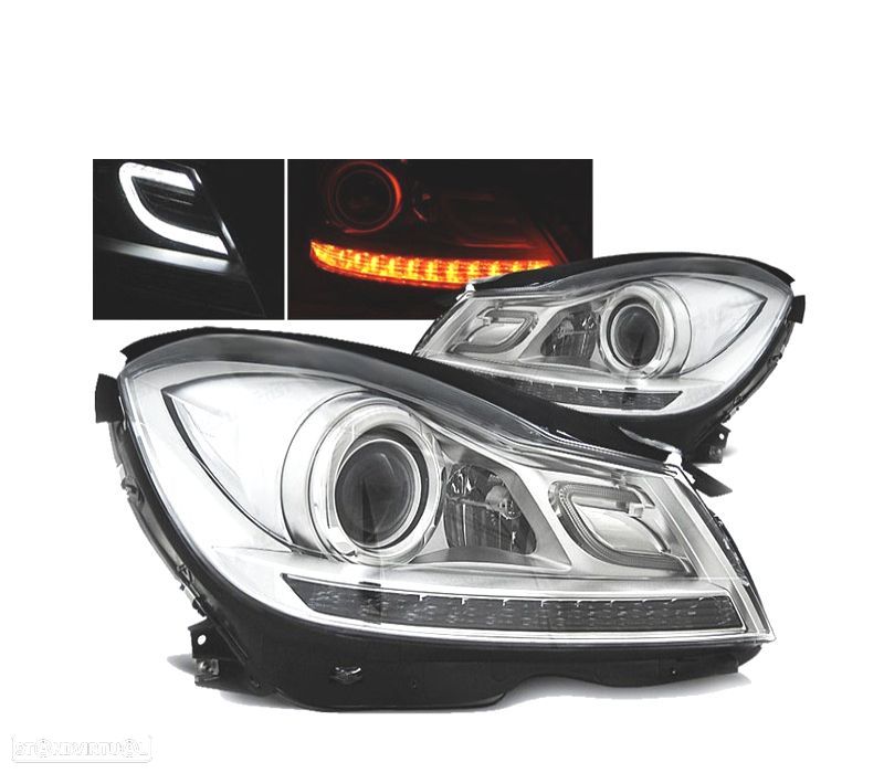 FAROIS FRONTAIS MERCEDES W204 11-14 TUBE LIGHT + LED - 1