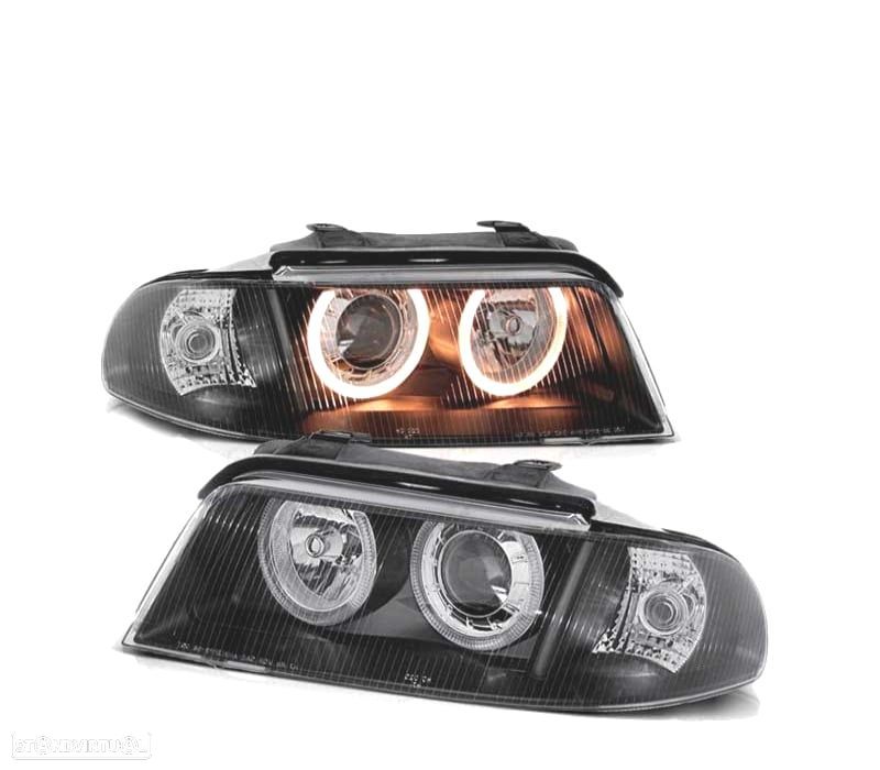 FARÓIS FRONTAIS ANGEL EYES AUDI A4 99-00 BLACK PRETO - 1