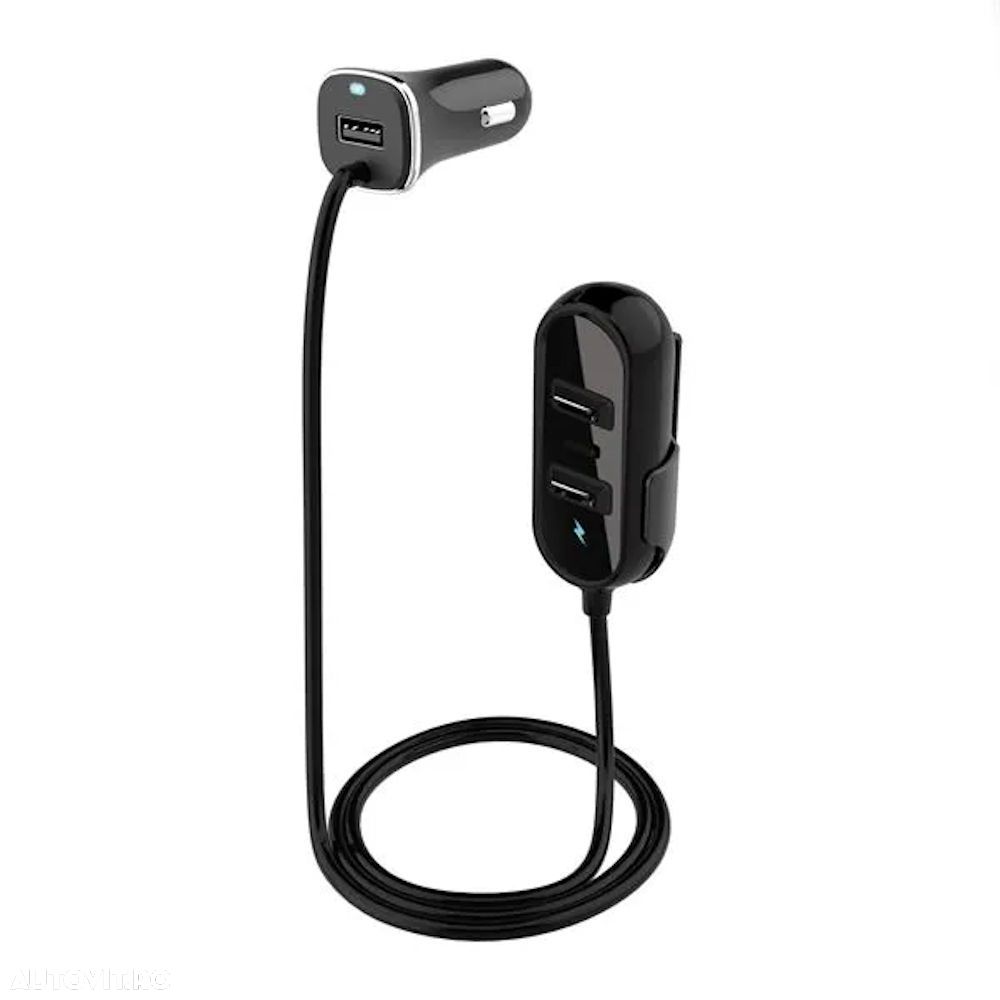 Incarcator auto telefon 12V, cu cablu extensie, 3xUSB, 1xUSB C, lungime cablu 1.m - 1