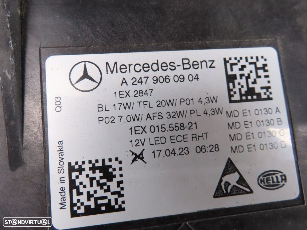 Farol LED Esquerdo Usado / Original MERCEDES-BENZ B-CLASS (W247) A2479060904 - 8
