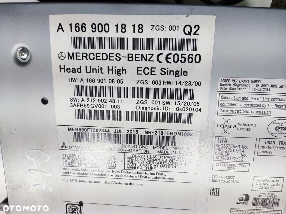 fabryczne radio nawigacja mercedes gle i w166 166 a1669001818 2015-2019 - 4