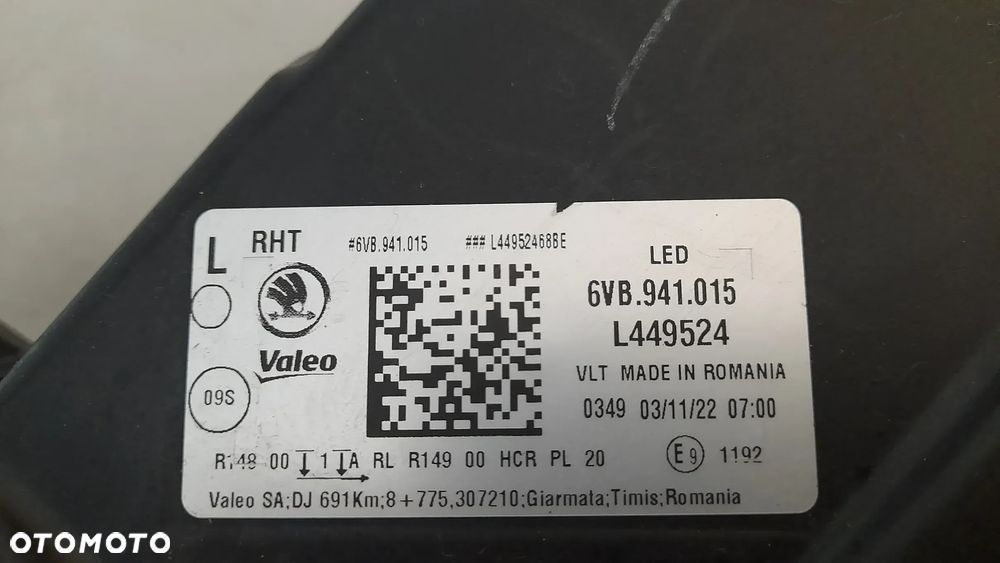SKODA FABIA 4 IV LAMPA LEWA FULL LED PRZEDNIA PRZÓD 6VB941015 - 8