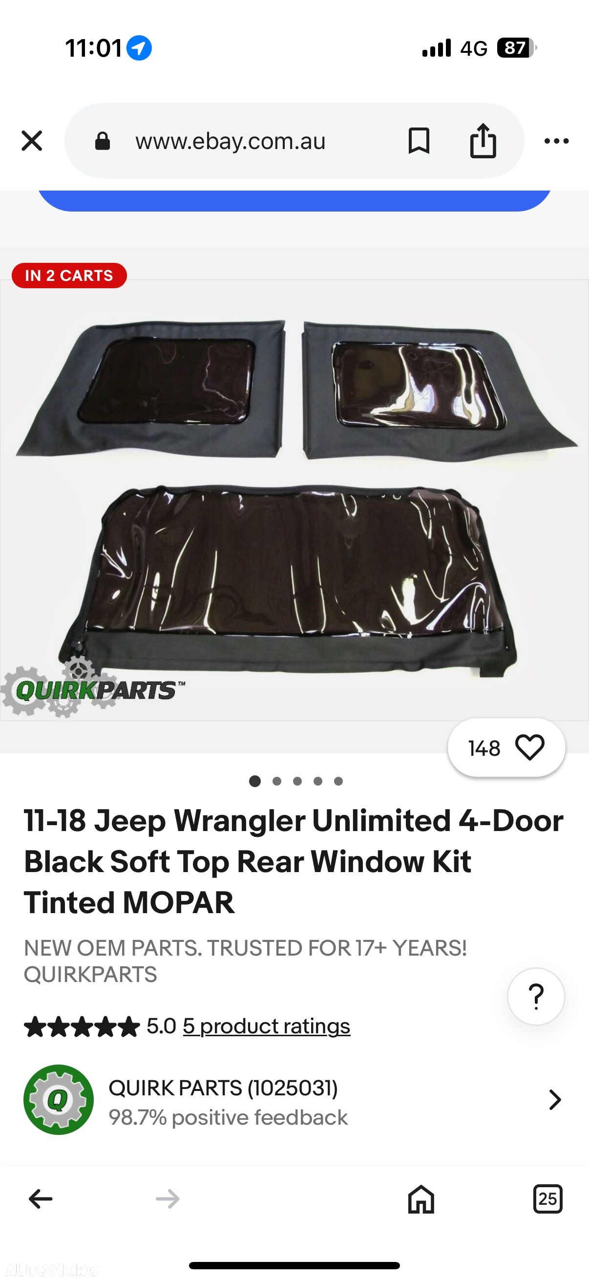 Soft top kit geamuri JEEP WRANGLER 4 usi an 2011-2018 cod 5SQ62SX9AB - 1