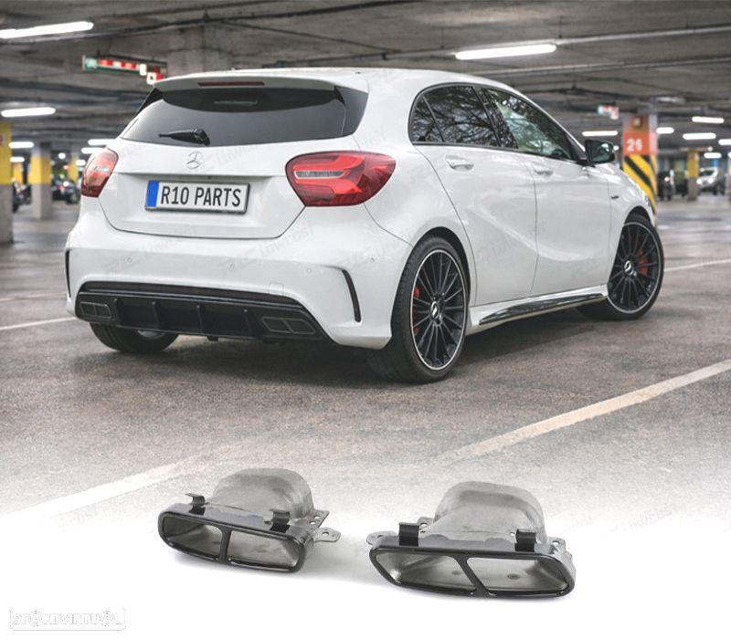 PONTEIRAS DE ESCAPE MERCEDES AMG W176 13-18 CLA W117 13-18 GLA X156 14-19 A45 AMG PRETAS - 1