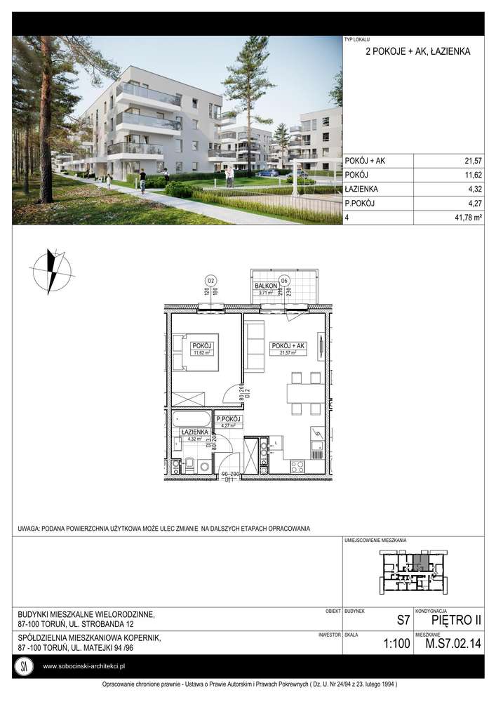 Nowe 2 pokojowe mieszkanie z balkonem | 41,78 m² | JAR, ul. Strobanda