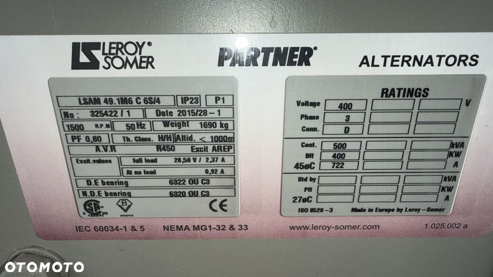 Partner- Leroy Somer generator prądu 400Kw LSAM 49.1M6 - 3