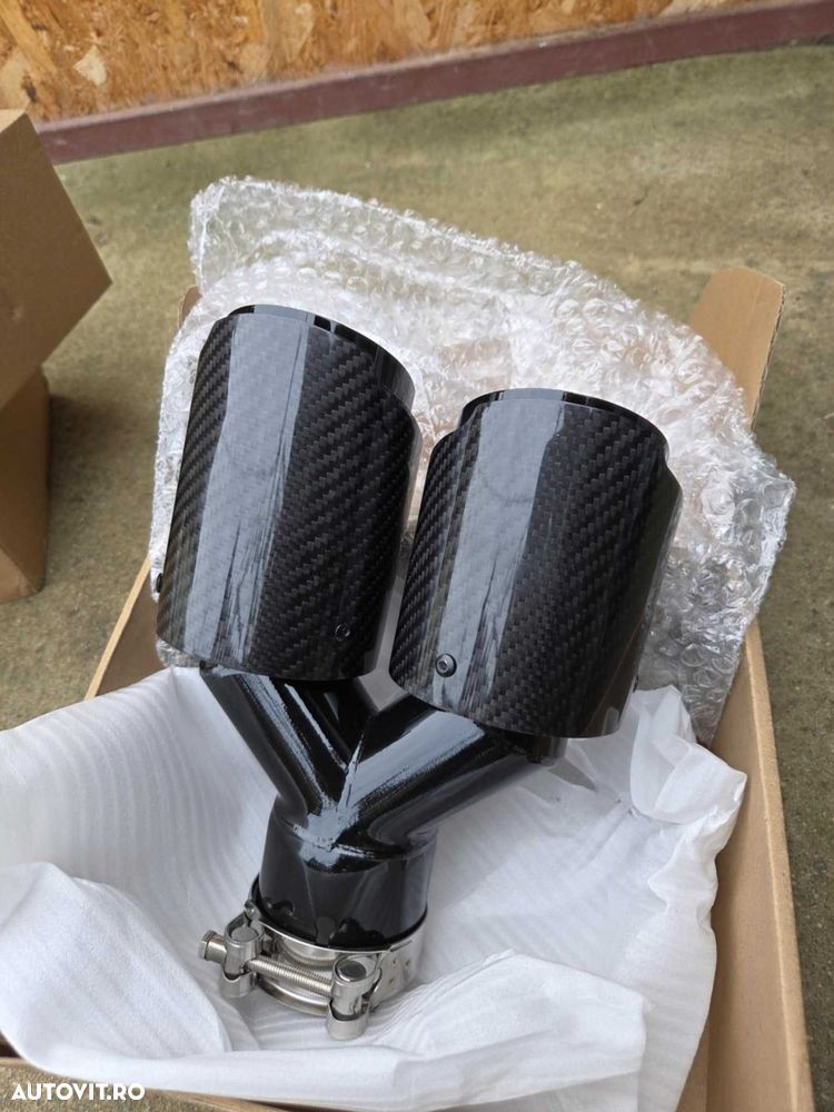 Set Tipsuri Duble Evacuare 63mm Carbon Lucios, Colier Inclus,Universal - 6