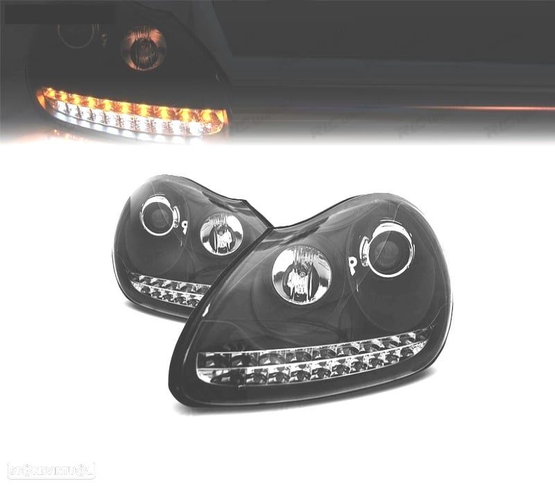 FAROIS FRONTAIS PARA PORSCHE CAYENNE 03-07 LUZ DIURNA XENON FUNDO PRETO - 1