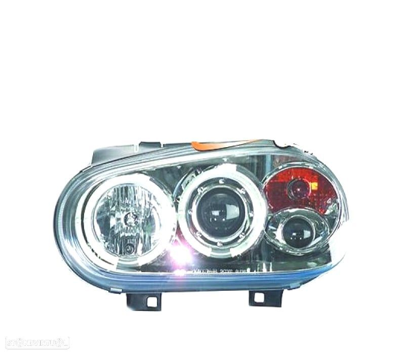 FARÓIS ANGEL EYES VOLKSWAGEN VW GOLF 4 MK IV 97-03 FUNDO CROMADO - 1