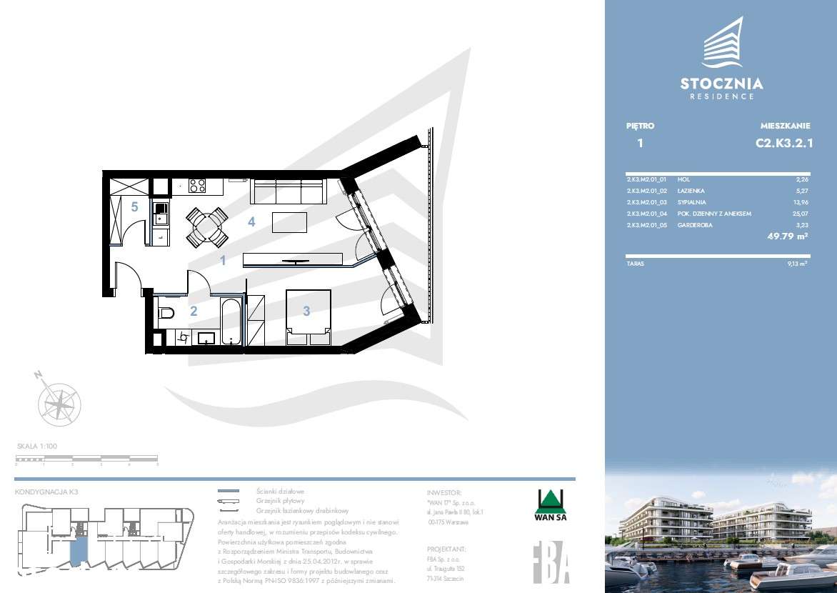 Mieszkanie 49,79 m2 + taras | Stocznia Residence