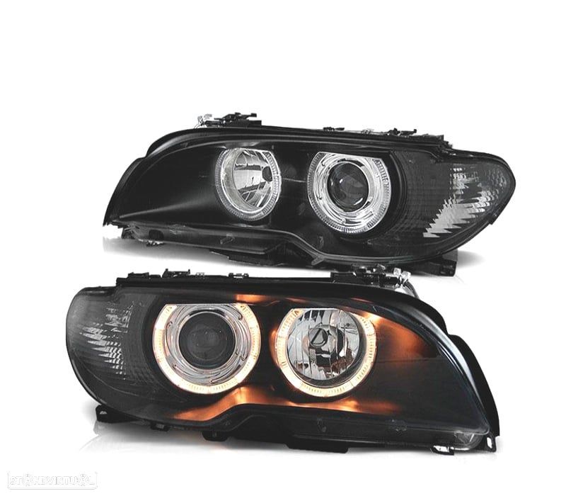 FARÓIS BMW E46 COUPE CABRIO ANGEL EYES FUNDO PRETO - 1