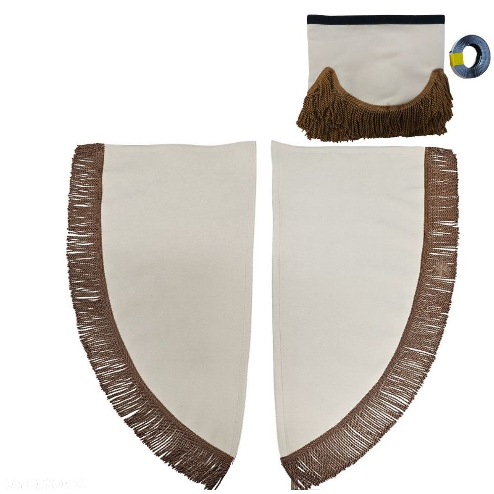 ZASŁONY BOCZNE + FALBANA TIR - materiał: Welur- Jasny Beż + Frędzle Brązowe - 1