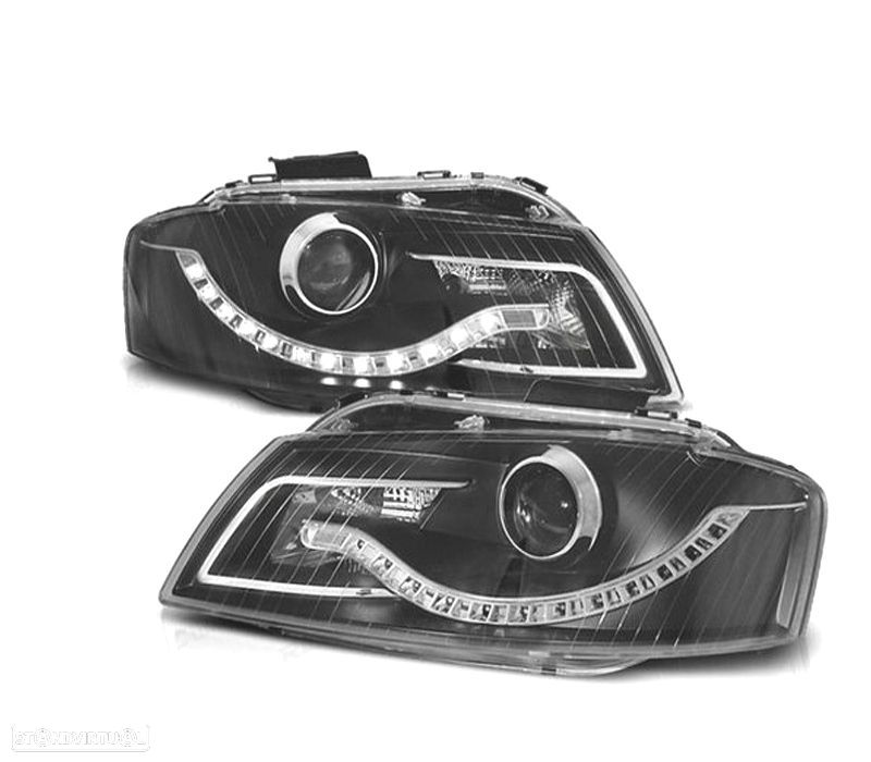 FAROIS FRONTAIS PARA AUDI A3 8P LUZ DIURNA LED FUNDO PRETO - 1