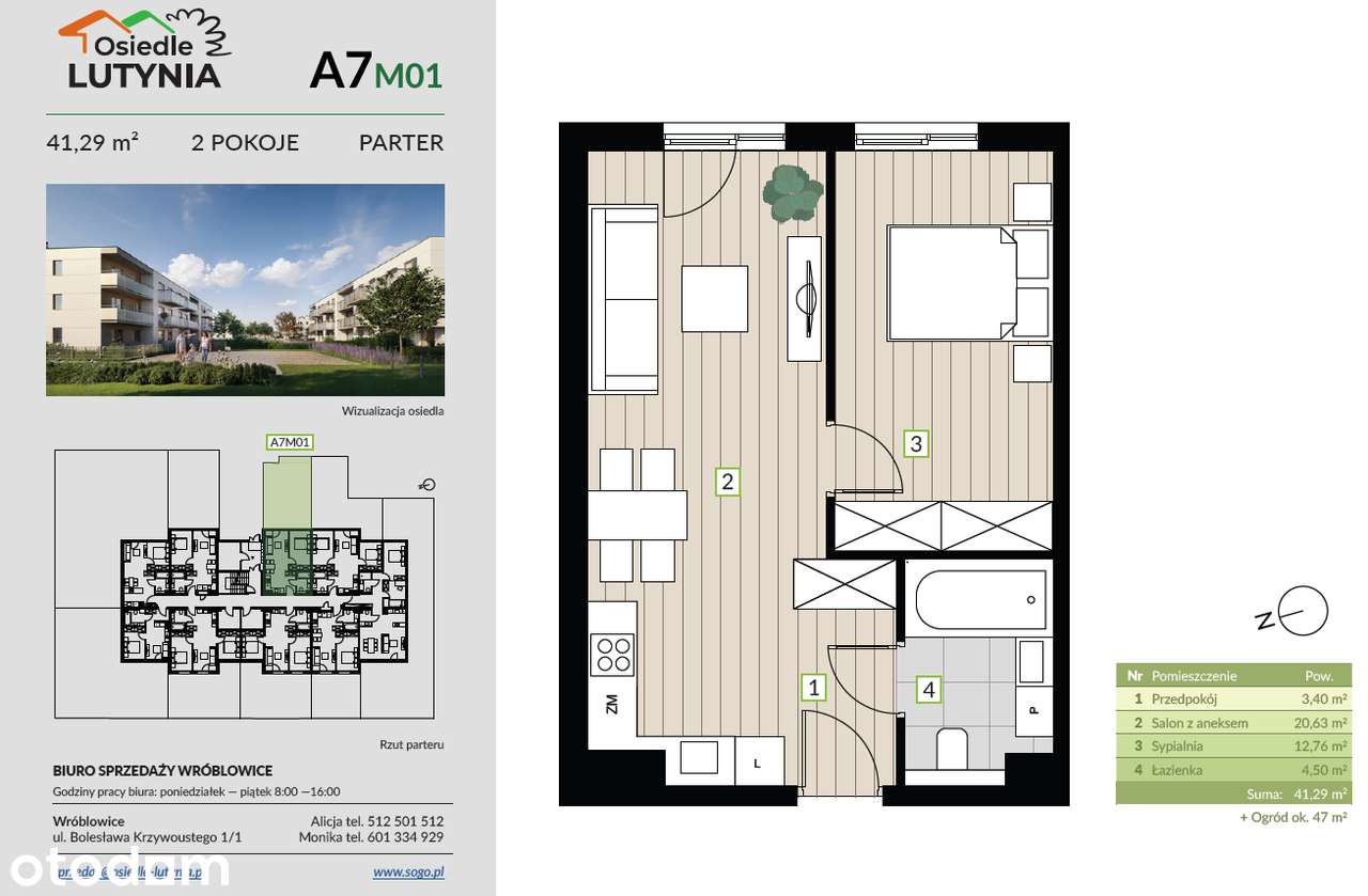 2 pokoje - 41,29 m² i ogród większy niż salon znajomych - 47 m2!