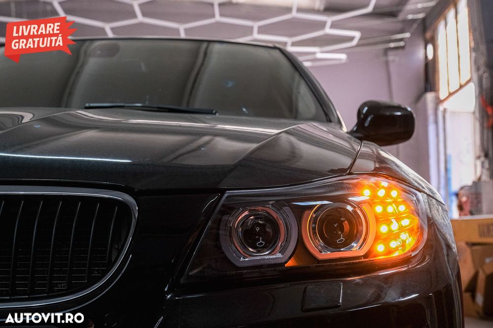 Faruri Xenon 3D Angel Eyes LED DRL BMW Seria 3 E90 E91 (2008-2011) Negru- livrare gratuita - 22