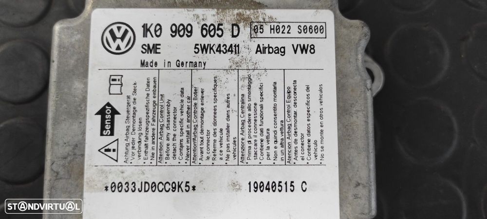 CENTRALINA AIRBAG VOLKSWAGEN GOLF V 2007 -1K0909605D - 2