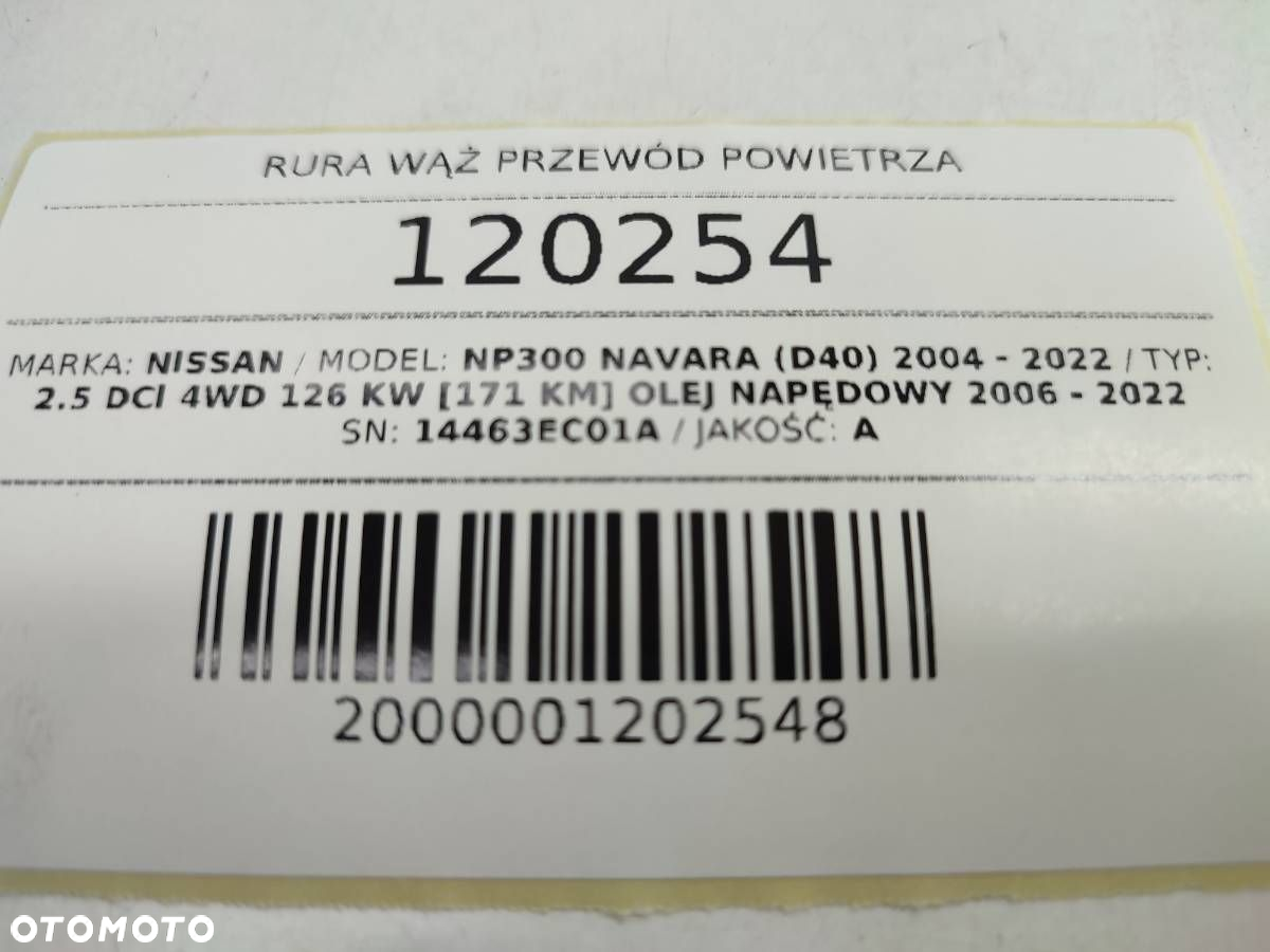 RURA DOLOT WĄŻ PRZEWÓD POWIETRZA NISSAN NAVARA III D40 2.5 DCI 14463EC01A - 5