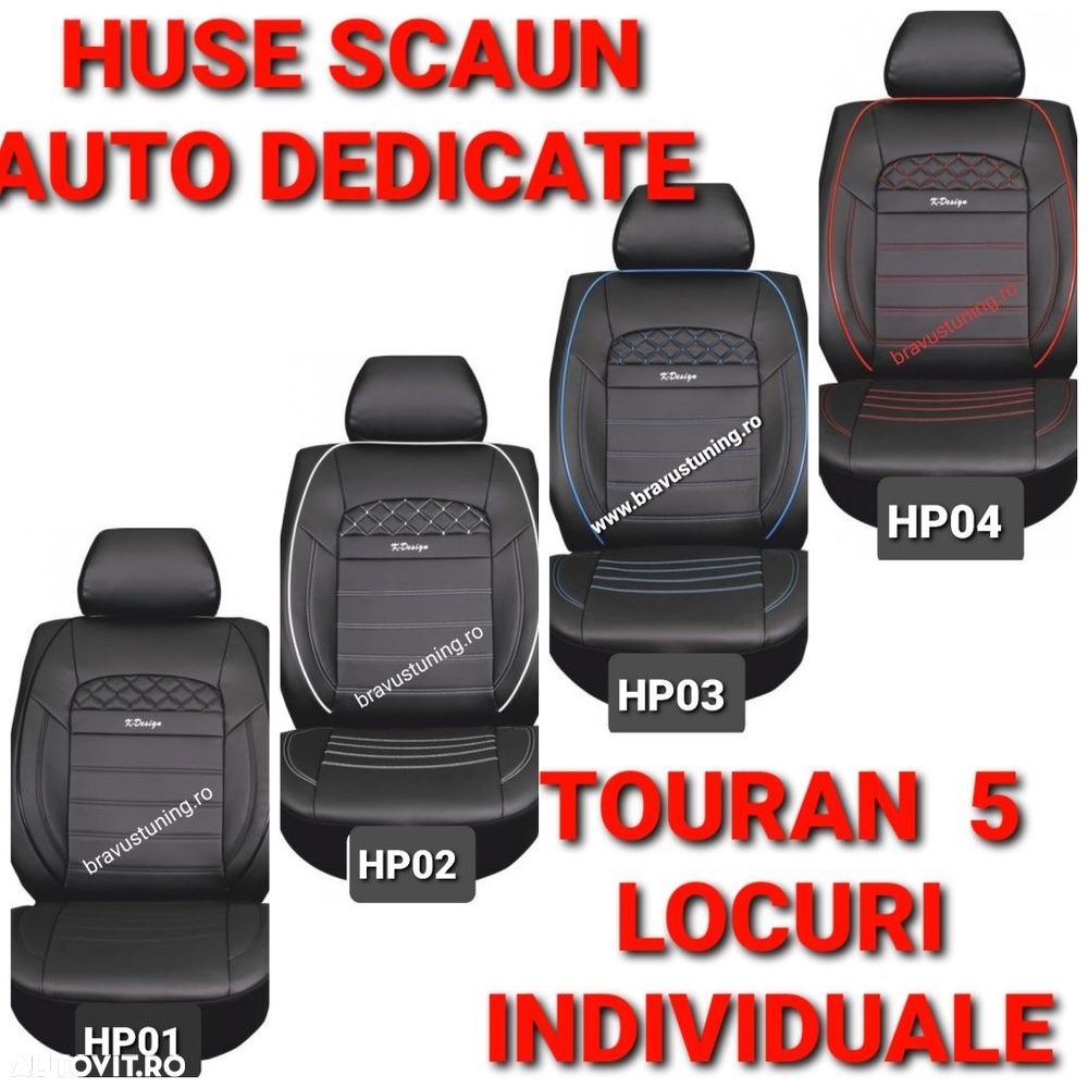 Huse scaun auto PREMIUM PIELE Eco Dedicate Touran 5 locuri INDIVIDUALE - 1